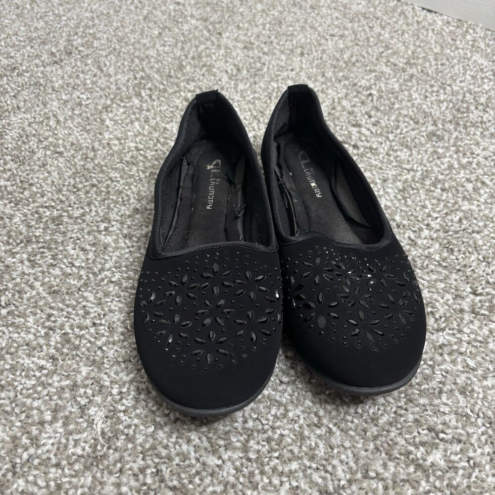 Laundry by Shelli Segal Size 6.5 Black Cutout Studded Slip On Flats